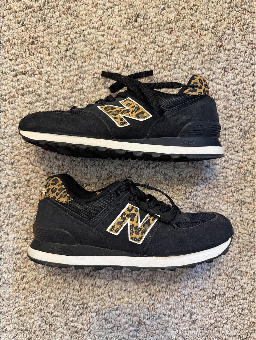 New Balance 574 Leopard black suede sneakers